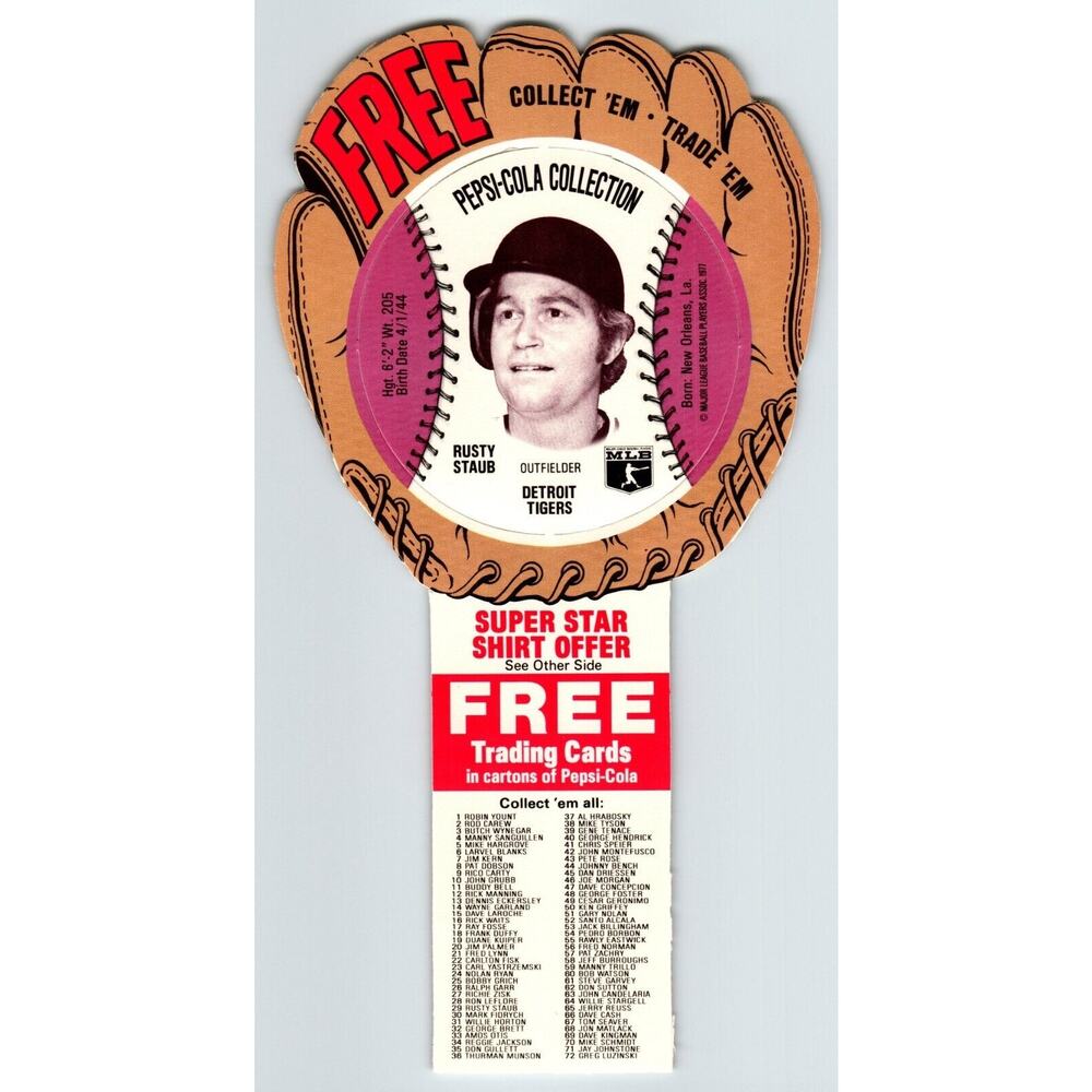 Pepsi-Cola Baseball Trading Card 1977 Rusty Staub Detroit Tigers MLB Diecut